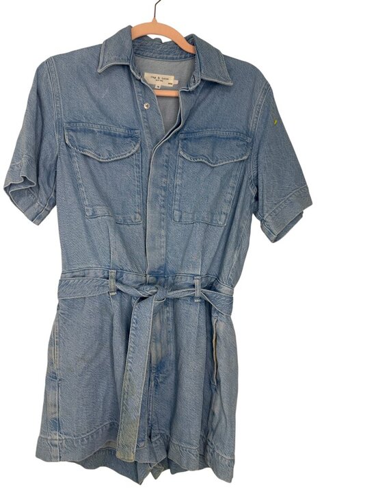 rag & bone Pants - NWOT Rag & Bone Denim Utility Romper- XS- Blue Belted Short Sleeve- MSRP $398